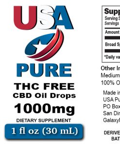 USA Pure CBD - 1000mg THC Free CBD Oil label