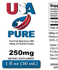 USA Pure CBD oil 250mg bottle label