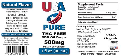 USA Pure CBD - 500mg THC Free CBD Oil label