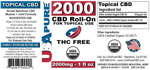 USA Pure Topical CBD 2000mg Label