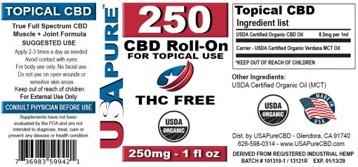 USA Pure Topical CBD 250mg Label