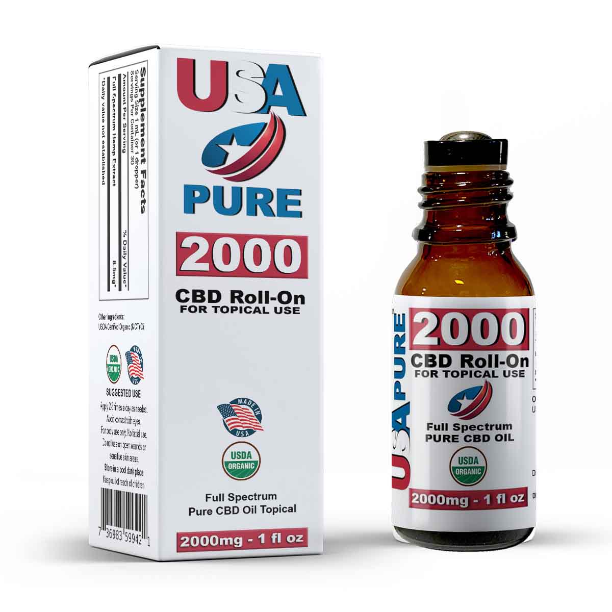 Topical CBD Oil 2000mg - USA Pure CBD Box Bottle